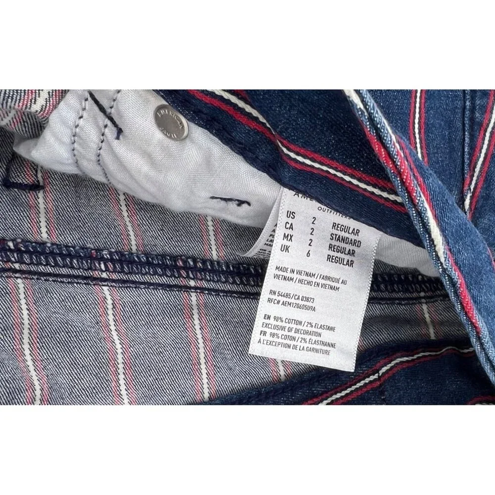 American Eagle Womens Striped Denim Mini Skirt Super‎ Stretch Size 2 Blue/Red